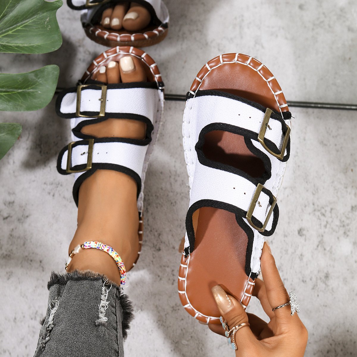 Summer Casual Fabric Plain Slide Sandals