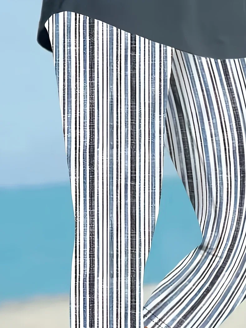 Women Striped Capris Elastic Waist Pants Casual Summer Trousers