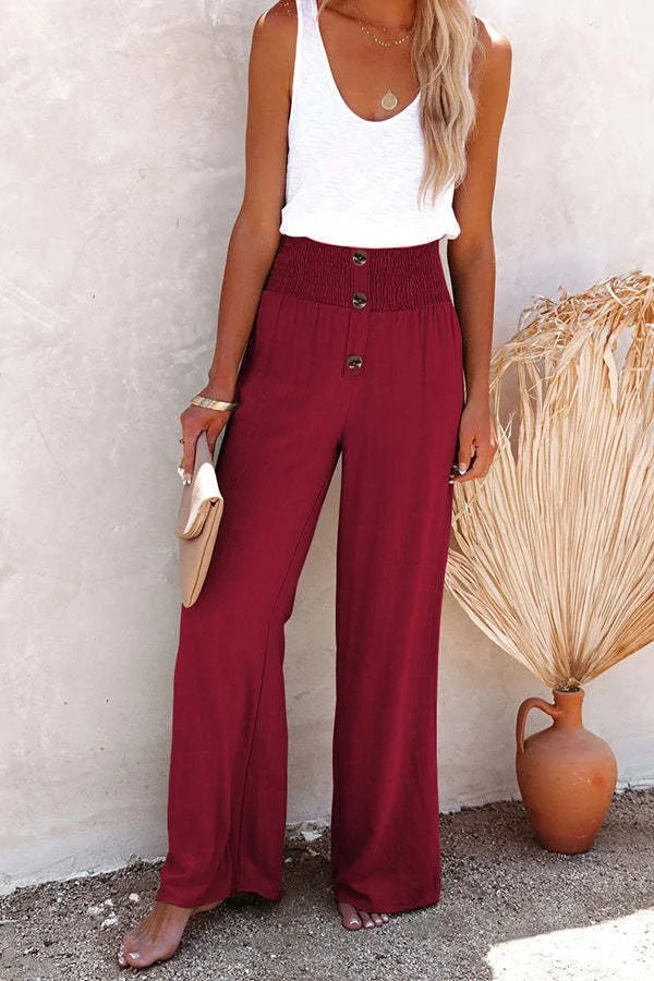 Women Plain Long Elastic Waist Pants Casual Spring/Fall Trousers