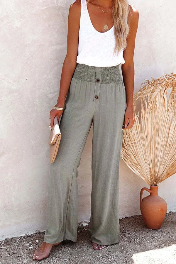 Women Plain Long Elastic Waist Pants Casual Spring/Fall Trousers