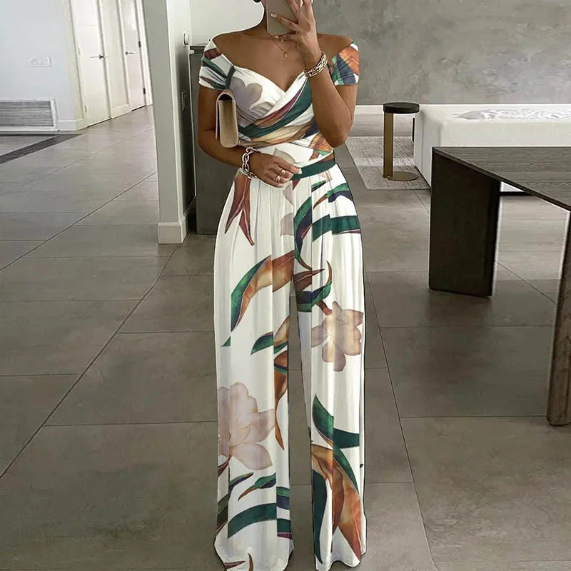 Women Striped Off The Shoulder Short Sleeve Casual Summer Jumpsuit