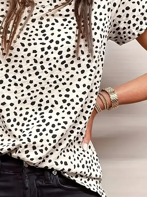 Women Polka Dots Short Sleeve Tee T-shirt Crew Neck Printing Casual Summer Graphic Tee Top
