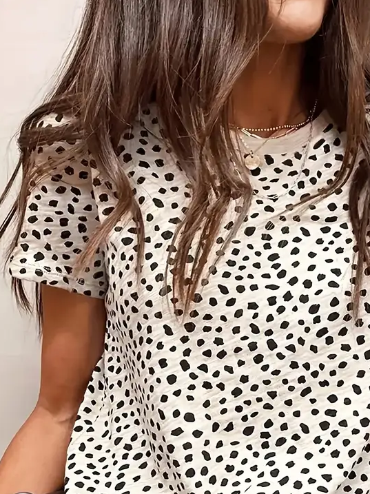 Women Polka Dots Short Sleeve Tee T-shirt Crew Neck Printing Casual Summer Graphic Tee Top