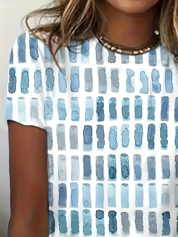 Women Geometric Short Sleeve Tee T-shirt Crew Neck Printing Casual Summer Graphic Tee Top