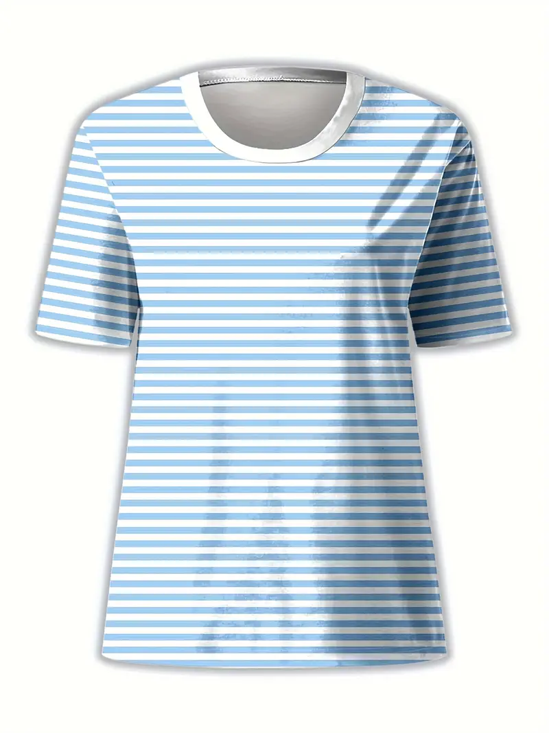 Women Striped Short Sleeve Tee T-shirt Crew Neck Printing Casual Summer Graphic Tee Top