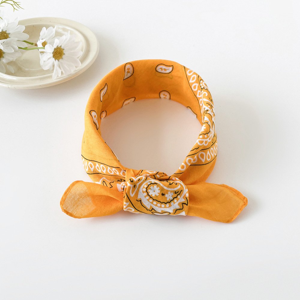 European and American hip-hop silk scarf for women 50cm cotton and linen small square scarf new style niche personality cashew print headscarf waist scarf