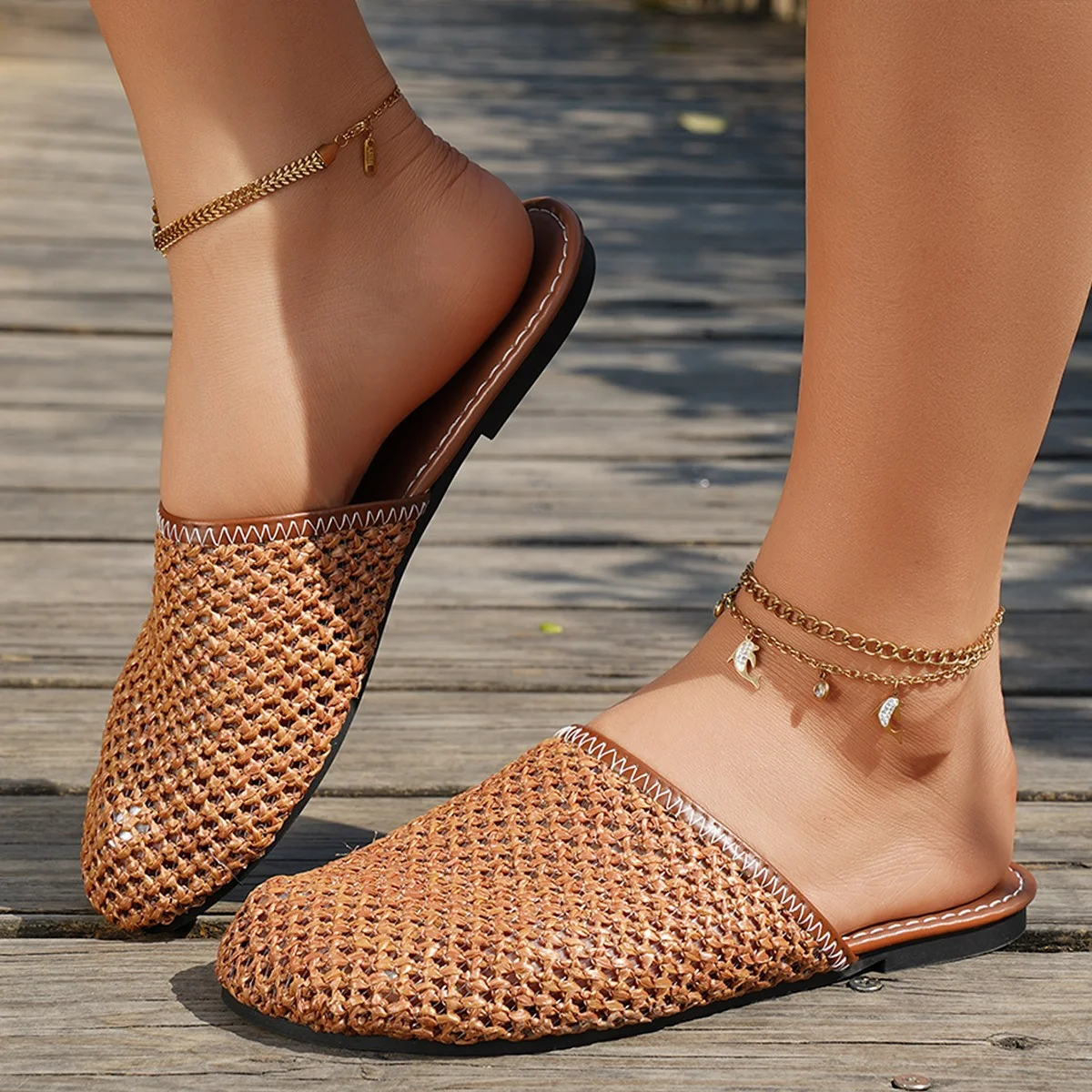 Color Block Vintage Pvc Summer Slide Sandals