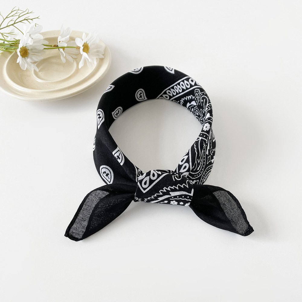 European and American hip-hop silk scarf for women 50cm cotton and linen small square scarf new style niche personality cashew print headscarf waist scarf