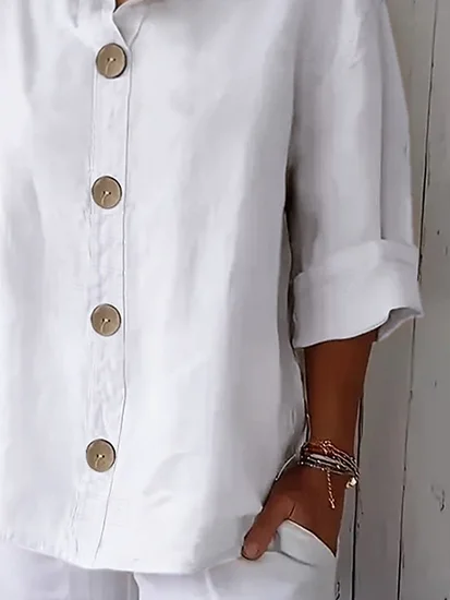 Women Plain Long Sleeve Shirt Spring/Fall Printing Stand Collar Daily Casual Top