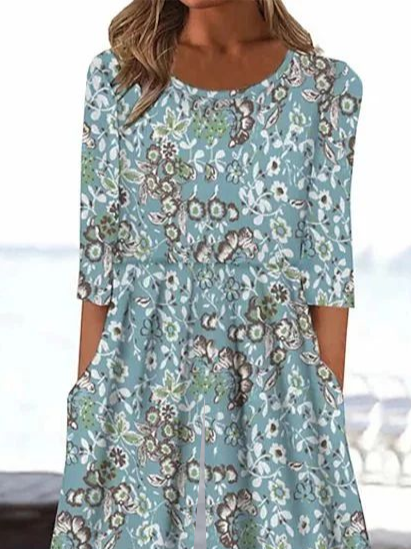 Women Floral Crew Neck Short Sleeve Casual Summer Jumpsuit