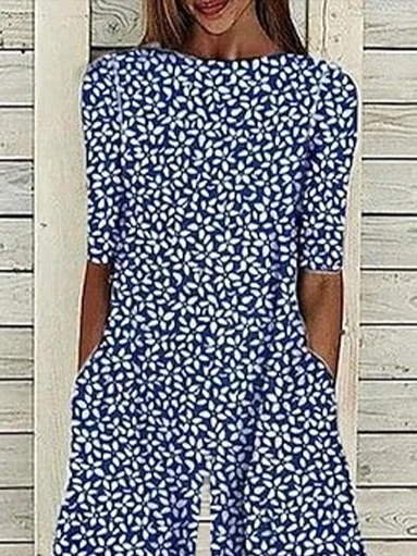 Women Floral Crew Neck Short Sleeve Casual Summer Jumpsuit