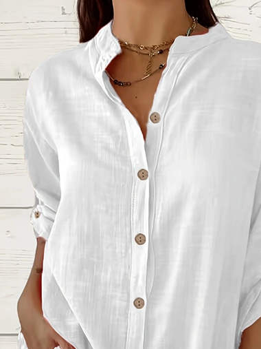 Women Plain Long Sleeve Shirt Spring/Fall Printing Stand Collar Daily Casual Top