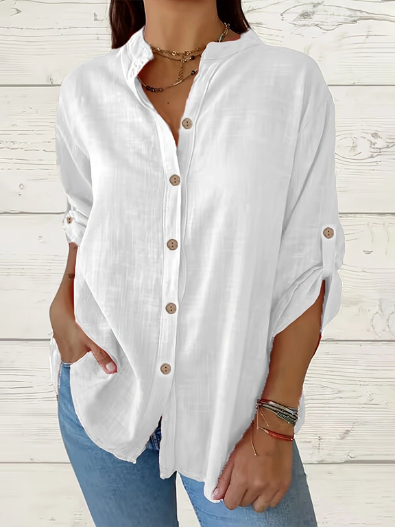 Women Plain Long Sleeve Shirt Spring/Fall Printing Stand Collar Daily Casual Top