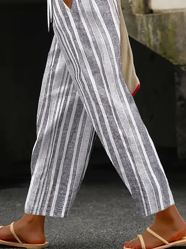 Women Striped Long Pants Casual Spring/Fall Trousers