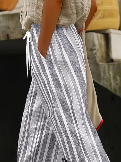 Women Striped Long Pants Casual Spring/Fall Trousers
