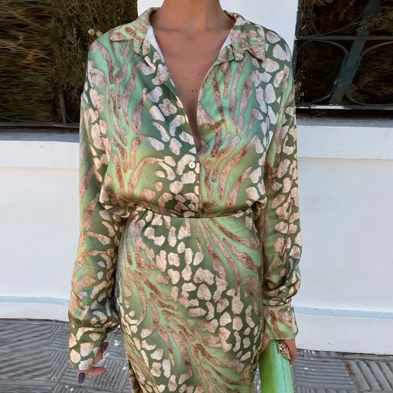 Women Floral Printing Two-Piece Set Daily Long Sleeve Casual Spring/Fall Top With Skirt Matching Set