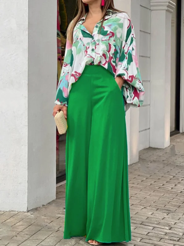 Women Striped Printing Two-Piece Set Daily Short Sleeve Vintage Summer Top With Pants Matching Set