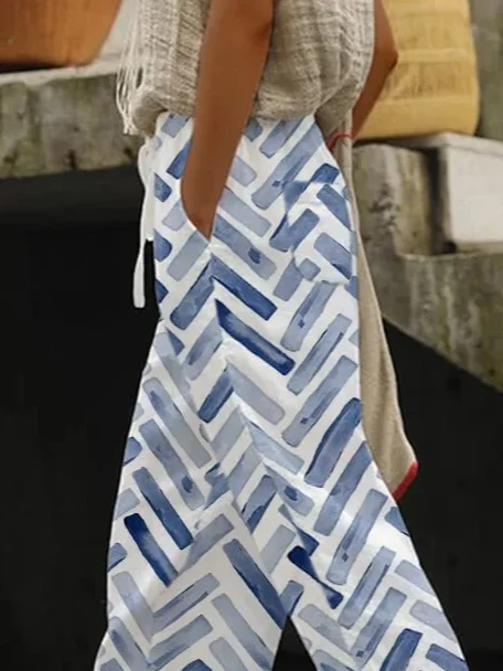 Women Geometric Long Pants Casual Spring/Fall Trousers