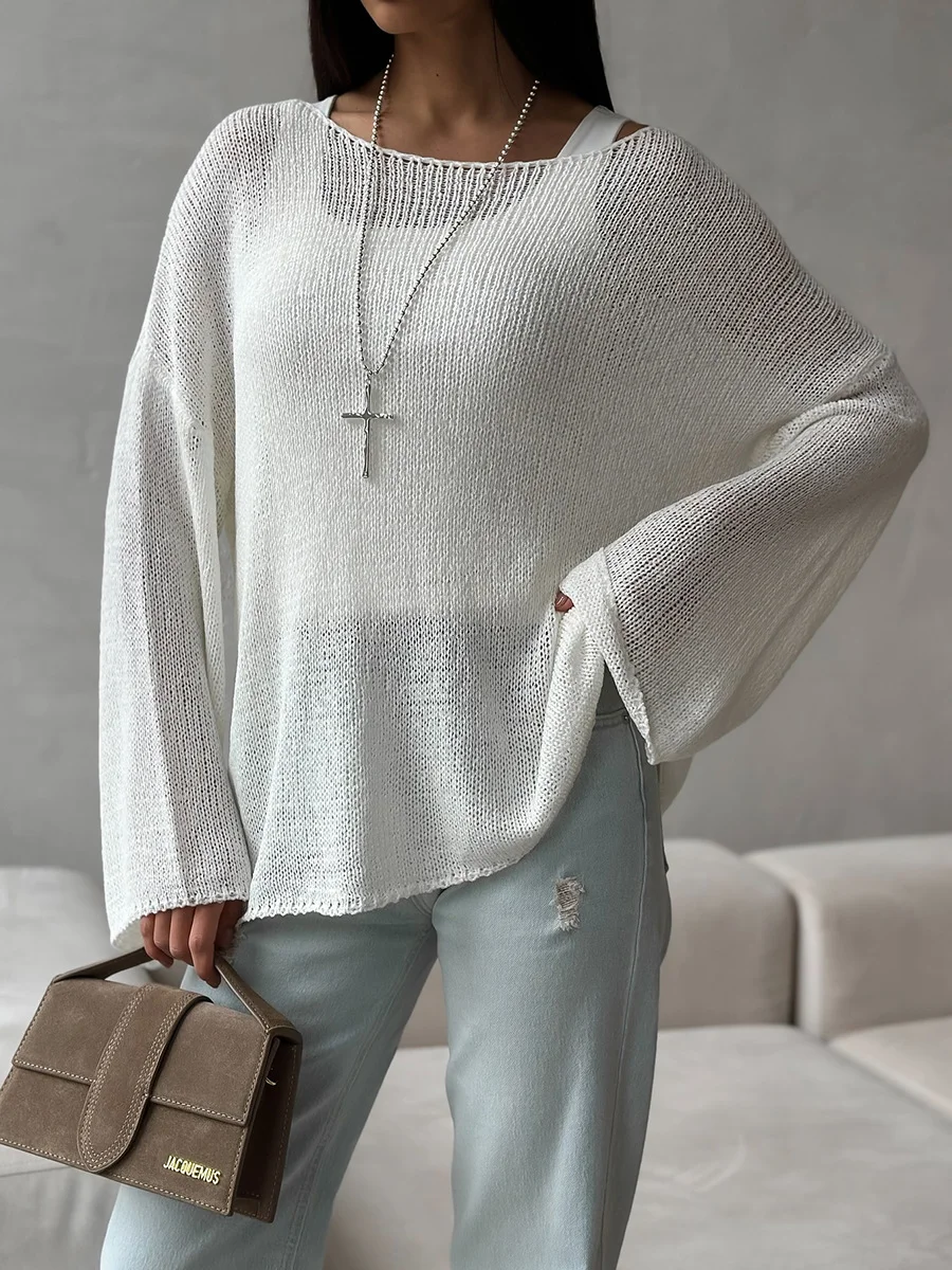 Women Plain Woven Spring/Fall Casual Long Sleeve Off The Shoulder Cotton Sweater
