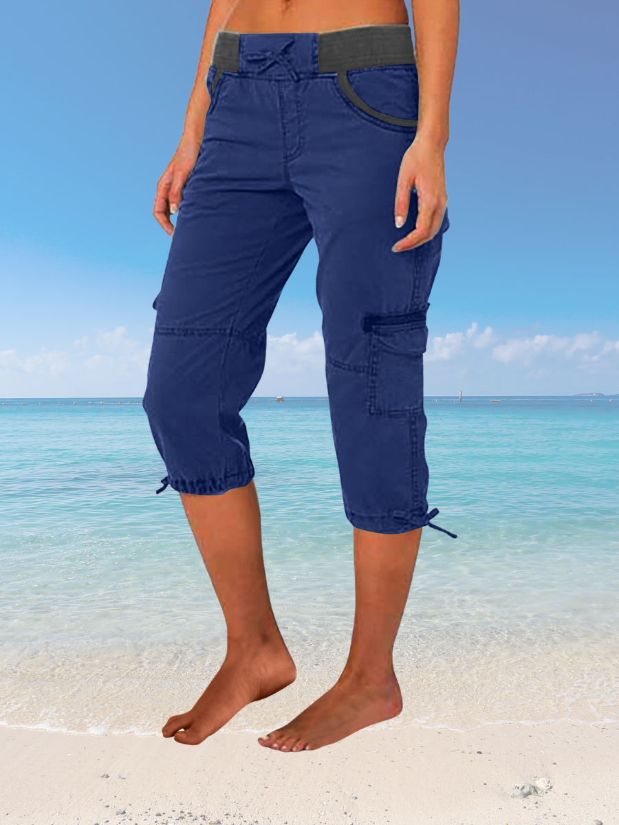 Women Plain Capris Elastic Waist Pants Casual Summer Trousers