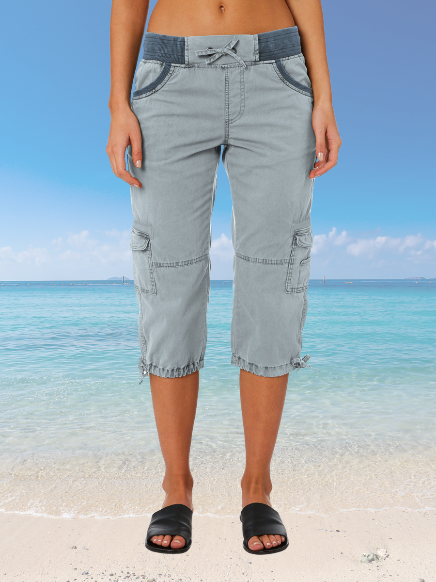 Women Plain Capris Elastic Waist Pants Casual Summer Trousers