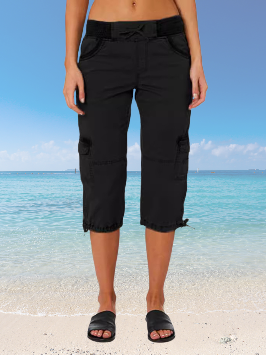 Women Plain Capris Elastic Waist Pants Casual Summer Trousers
