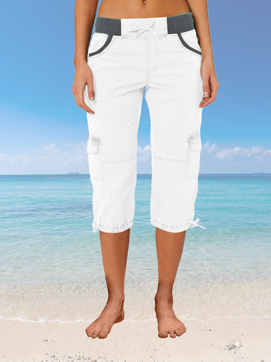 Women Plain Capris Elastic Waist Pants Casual Summer Trousers