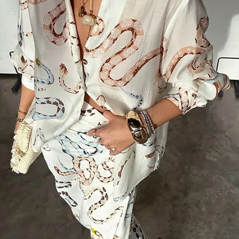 Women Floral Printing Two-Piece Set Daily Long Sleeve Casual Spring/Fall Top With Skirt Matching Set