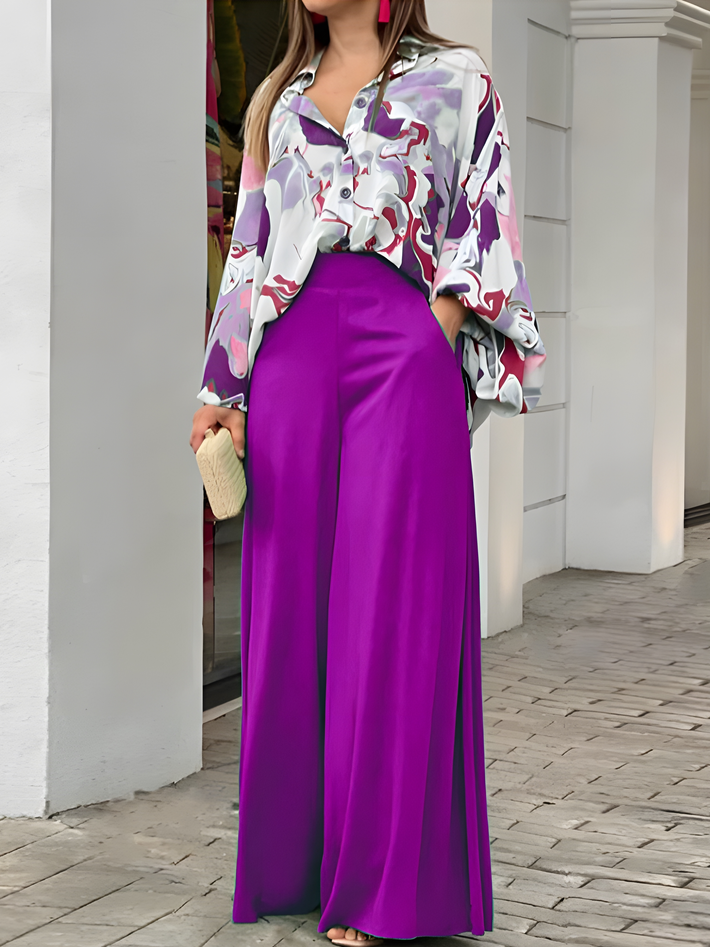 Women Striped Printing Two-Piece Set Daily Short Sleeve Vintage Summer Top With Pants Matching Set