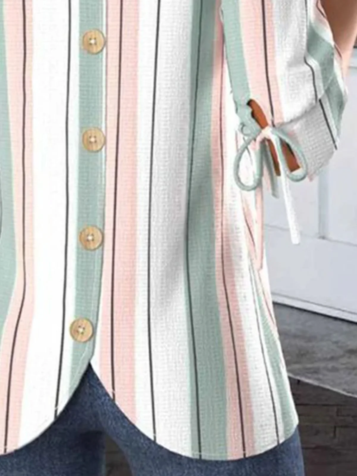 Women Striped Half Sleeve Blouse Summer Crew Neck Balloon Sleeve Daily Casual Top