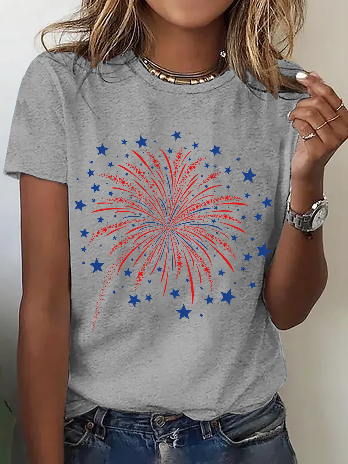 Women Flag Short Sleeve Tee T-shirt Crew Neck Casual Summer Top