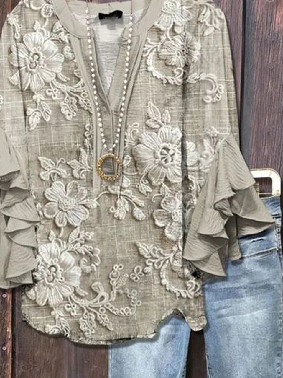 Women Floral Half Sleeve Shirt Summer Printing V Neck Daily Casual Top