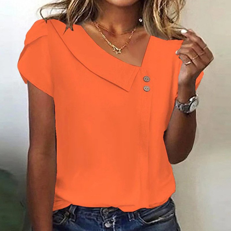 Women Striped Short Sleeve Tee T-shirt Asymmetrical Buckle Casual Summer Top