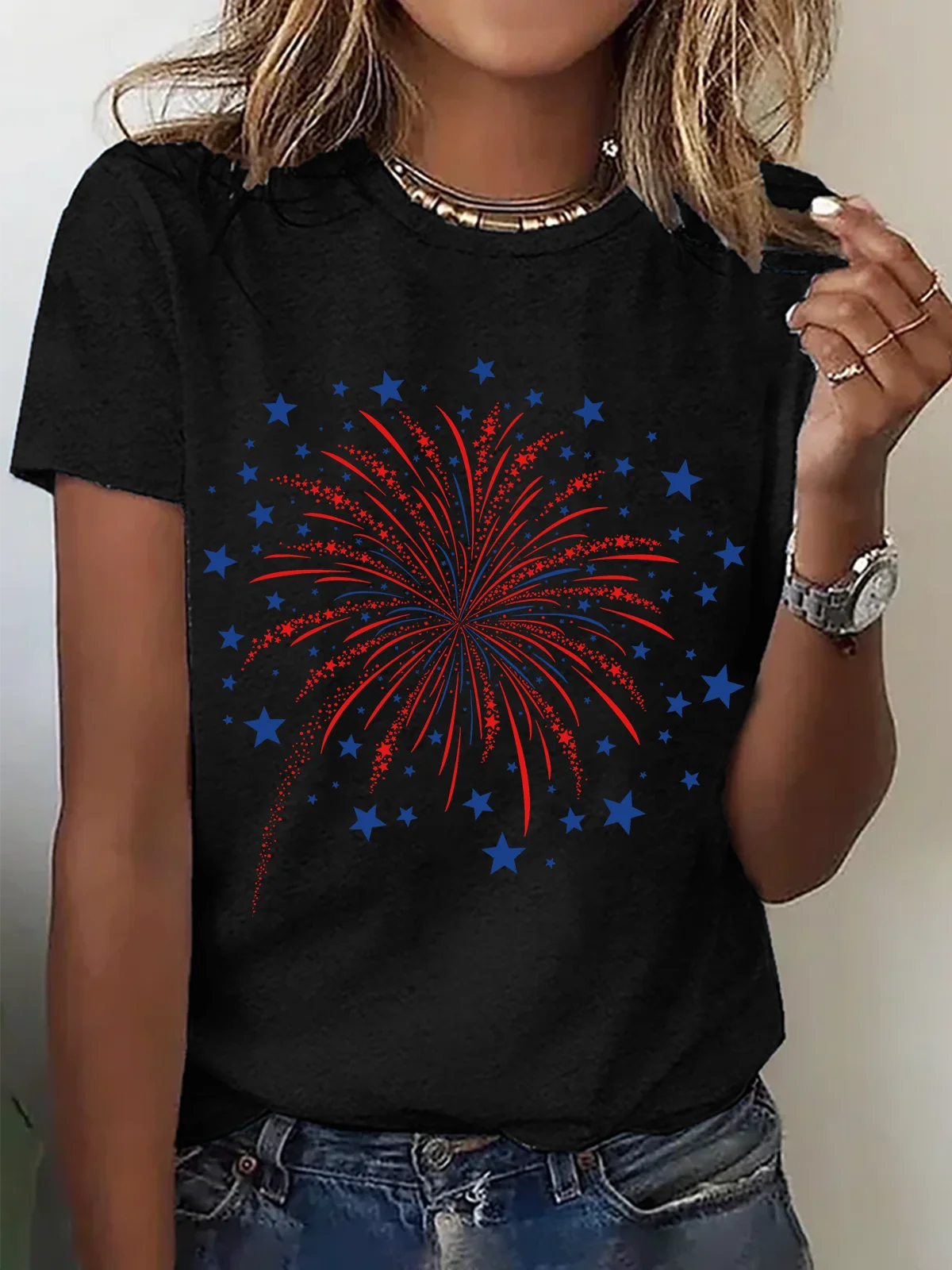 Women Flag Short Sleeve Tee T-shirt Crew Neck Casual Summer Top
