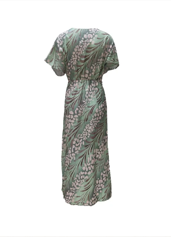 Women Color Block Short Sleeve Summer Printing Dress V Neck Daily Casual Maxi Hip Skirt A-Line Dress