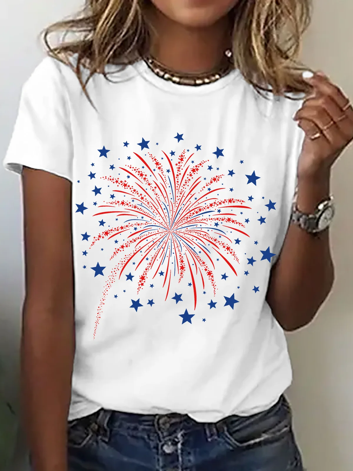 Women Flag Short Sleeve Tee T-shirt Crew Neck Casual Summer Top