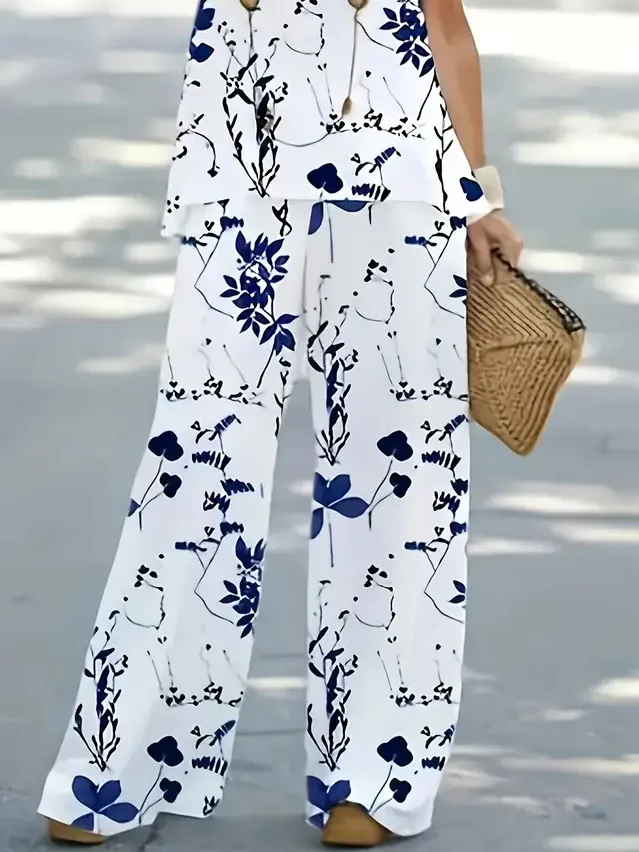 Women Floral Printing Two-Piece Set Daily Sleeveless Casual Summer Multi-Piece Set Matching Set