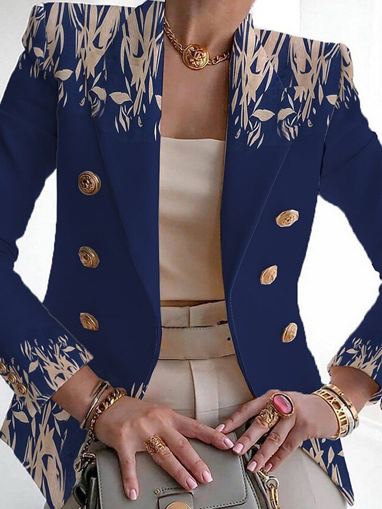 Women Floral Spring/Fall Outerwear Vintage Printing Long Sleeve Regular Blazer