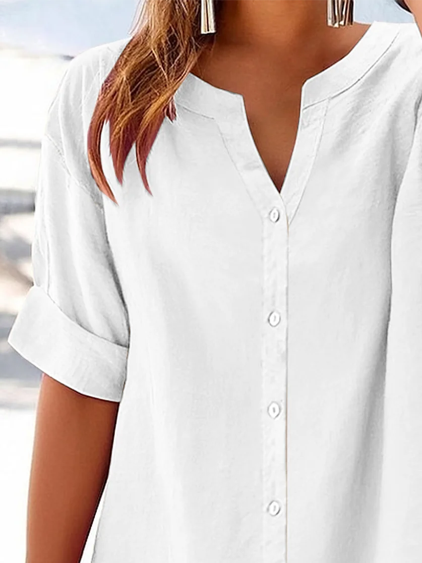 Women Plain Short Sleeve Shirt Summer Printing V Neck Daily Casual Top