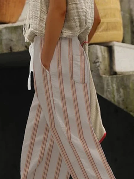 Women Striped Long Pants Casual Spring/Fall Trousers