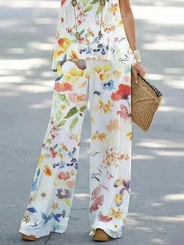Women Floral Printing Two-Piece Set Daily Sleeveless Casual Summer Multi-Piece Set Matching Set