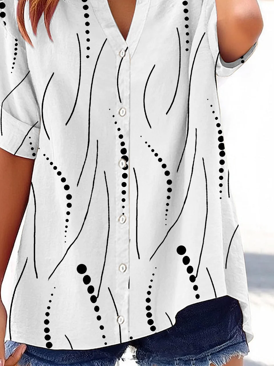 Women Striped Short Sleeve Shirt Summer Printing V Neck Daily Casual Top