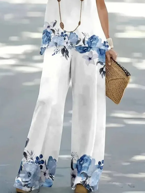 Women Floral Printing Two-Piece Set Daily Sleeveless Casual Summer Multi-Piece Set Matching Set