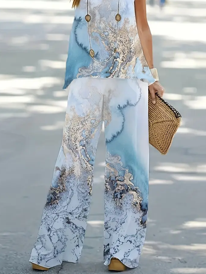 Women Abstract Printing Two-Piece Set Daily Sleeveless Casual Summer Multi-Piece Set Matching Set