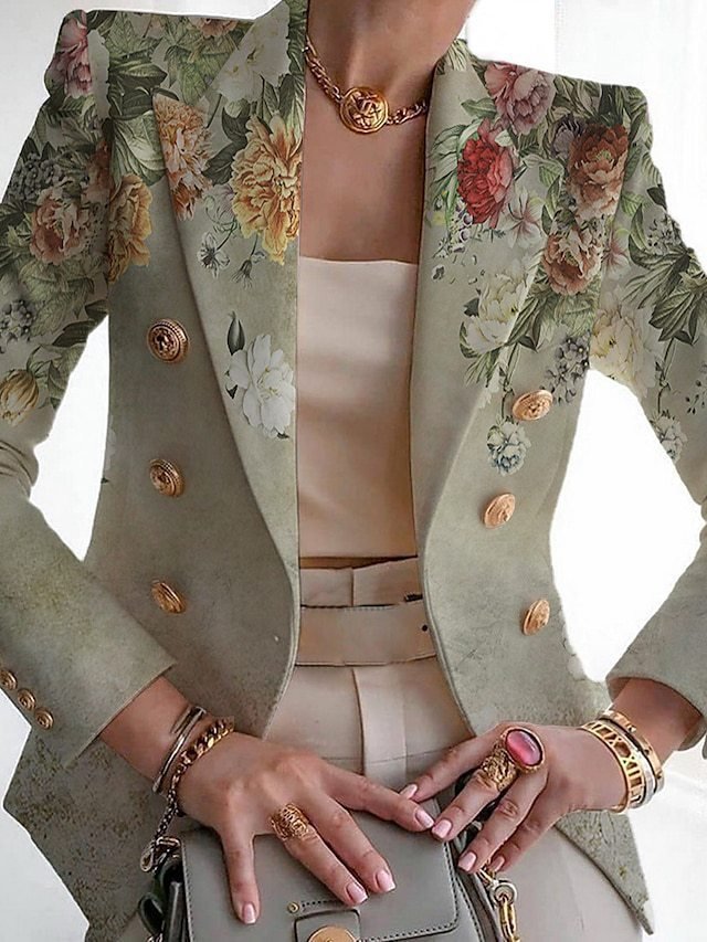 Women Floral Spring/Fall Outerwear Vintage Printing Long Sleeve Regular Blazer