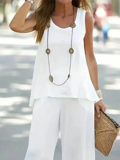 Women Plain Printing Two-Piece Set Daily Sleeveless Casual Summer Multi-Piece Set Matching Set