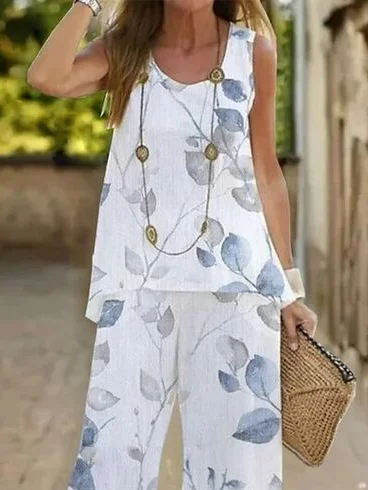 Women Floral Printing Two-Piece Set Daily Sleeveless Casual Summer Multi-Piece Set Matching Set