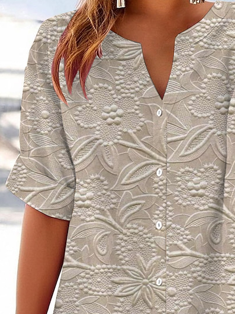 Women Floral Short Sleeve Shirt Summer Printing V Neck Daily Casual Top