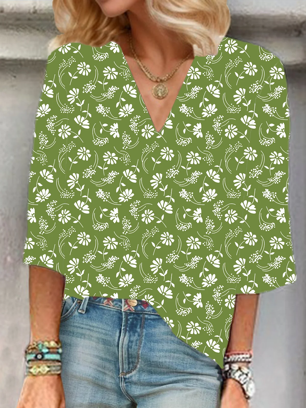 Women Floral Half Sleeve Blouse Summer V Neck Daily Casual Top
