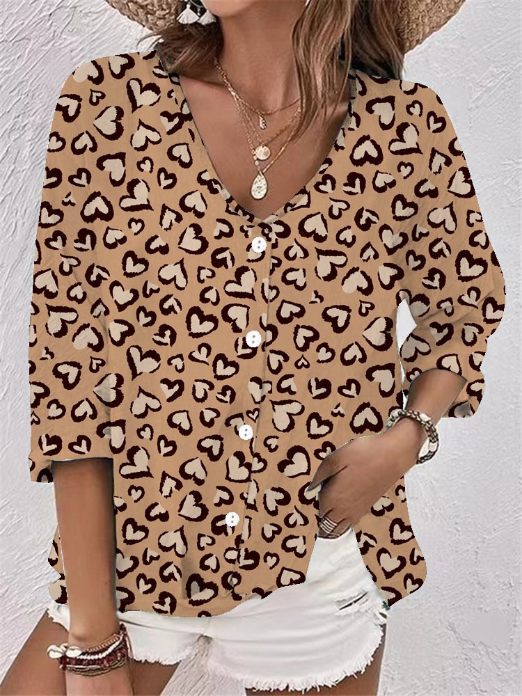 Women Floral Three Quarter Sleeve Blouse Spring/Fall Printing V Neck Daily Vintage Top